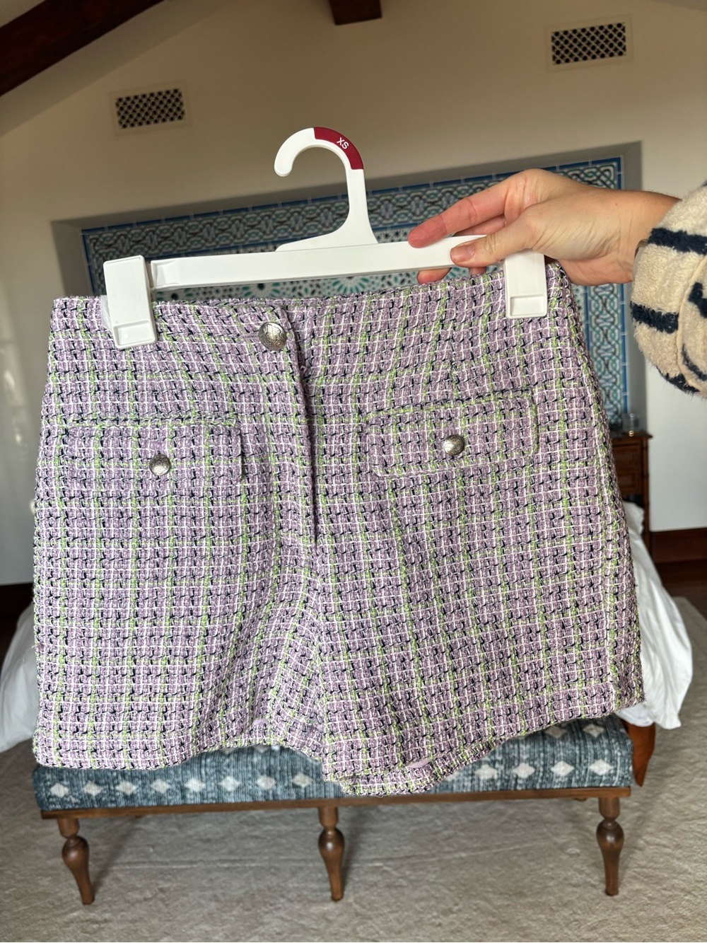 LOFT Lavender Tweed Skort with Green Accent